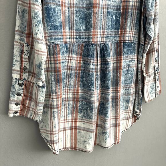 Soft Surroundings 100% Cotton Plaid Long Tunic Top with Pockets Blue & Orange XL - Picture 8 of 13